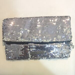 BCBG Silver Sequin Clutch Bag
